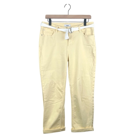 KENSIE Light Butter Yellow Ankle‎ Jeans Stretch Pants Cotton w/ belt Women Sz 10 - Picture 1 of 12